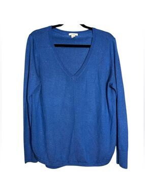 Caslon Blue Speckled V Neck Sweater Acrylic, Alpaca, Wool, size M